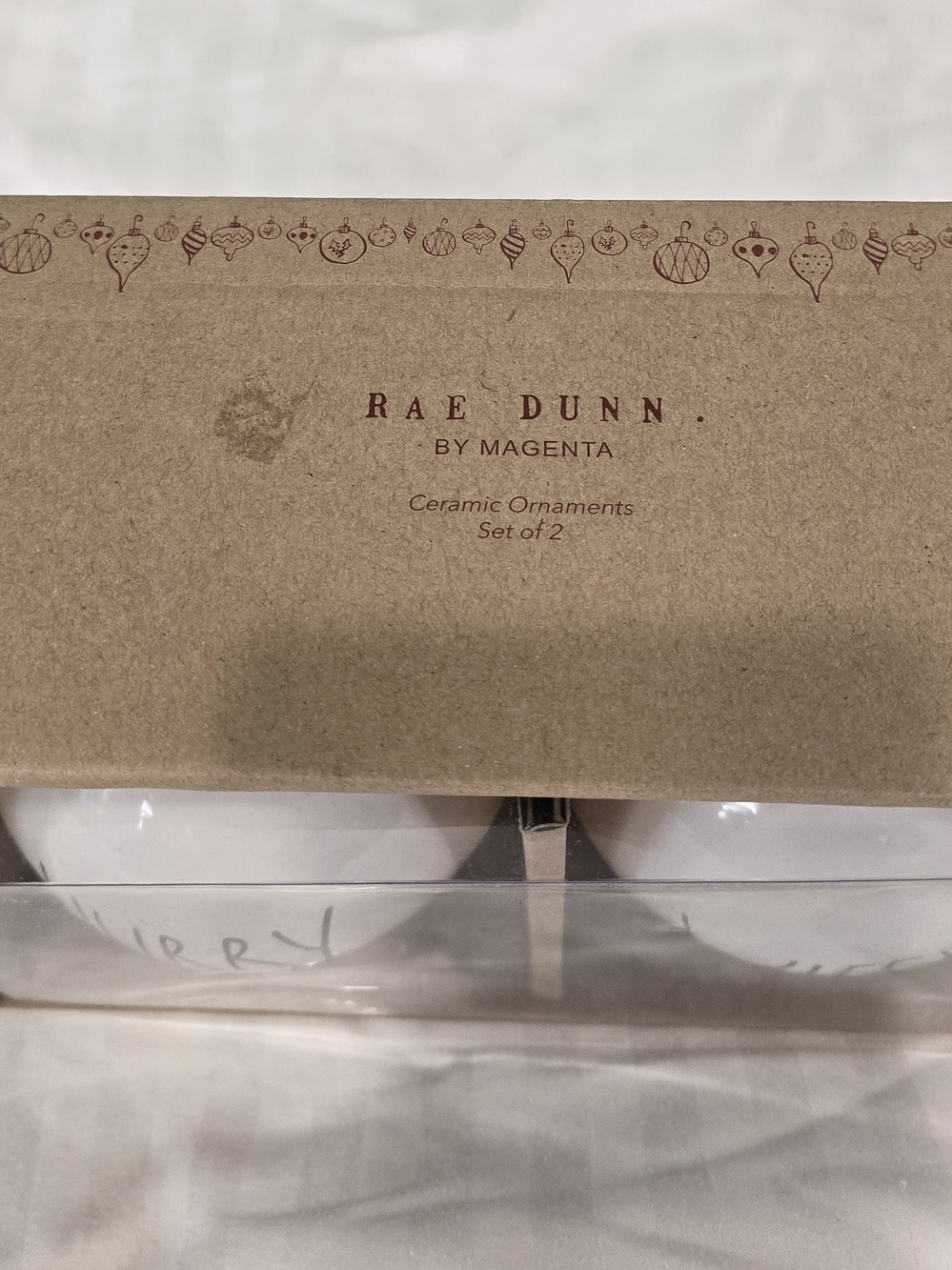 Rae Dunn Hubby Wifey White Ceramic Ornament Set NIB by Magenta - Script Design